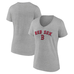 Boston Red Sox Women's Team Lockup V-Neck T-Shirt Gray