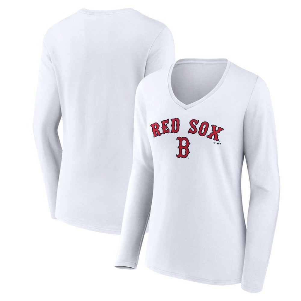 Boston Red Sox Women's Team Lockup Long Sleeve V-Neck T-Shirt White