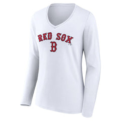 Boston Red Sox Women's Team Lockup Long Sleeve V-Neck T-Shirt White
