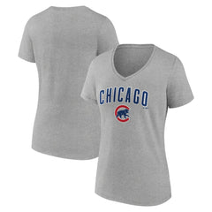 Chicago Cubs Women's Team Lockup V-Neck T-Shirt Gray