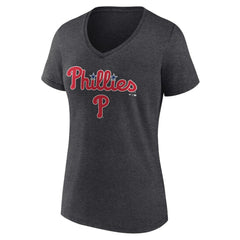 Philadelphia Phillies Women's Team Lockup V-Neck T-Shirt Charcoal