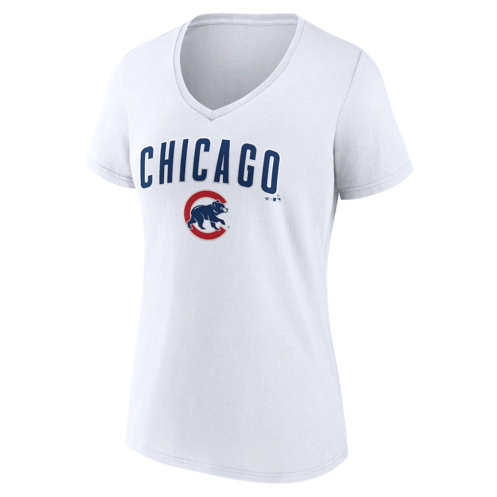 Chicago Cubs Women's Team Lockup V-Neck T-Shirt White