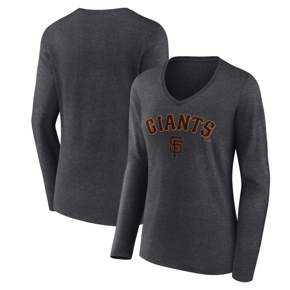 San Francisco Giants Women's Team Lockup Long Sleeve V-Neck T-Shirt Charcoal