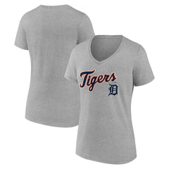 Detroit Tigers Women's Team Lockup V-Neck T-Shirt Gray
