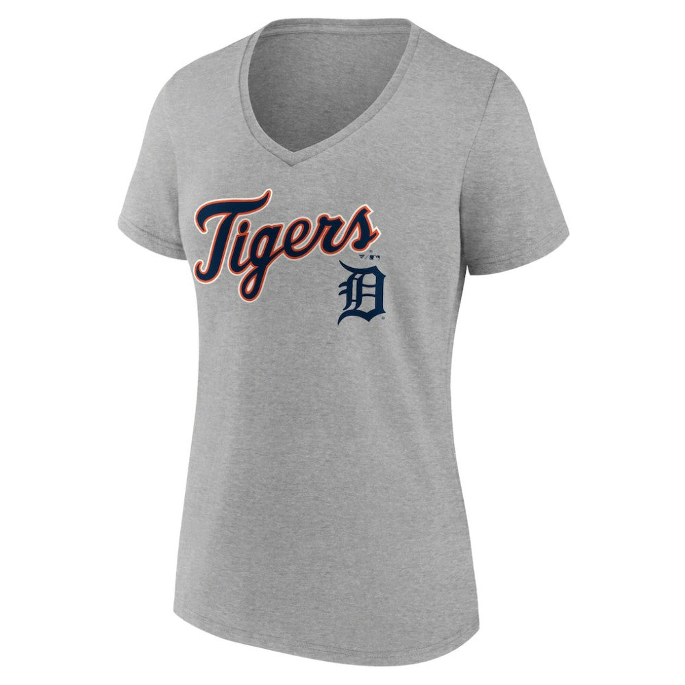 Detroit Tigers Women's Team Lockup V-Neck T-Shirt Gray