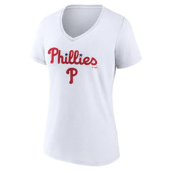 Philadelphia Phillies Women's Team Lockup V-Neck T-Shirt White
