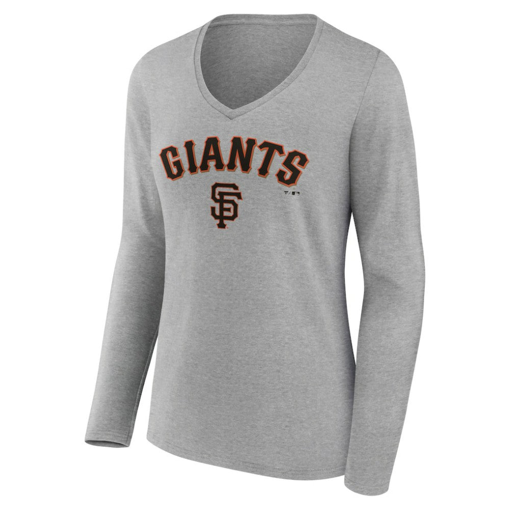 San Francisco Giants Women's Team Lockup Long Sleeve V-Neck T-Shirt Gray