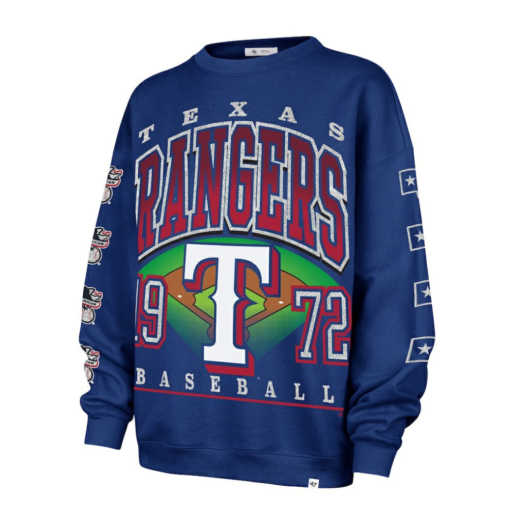 Texas Rangers Women's Trendy Team Go Big Oversized Sweatshirt Royal | 47 brand