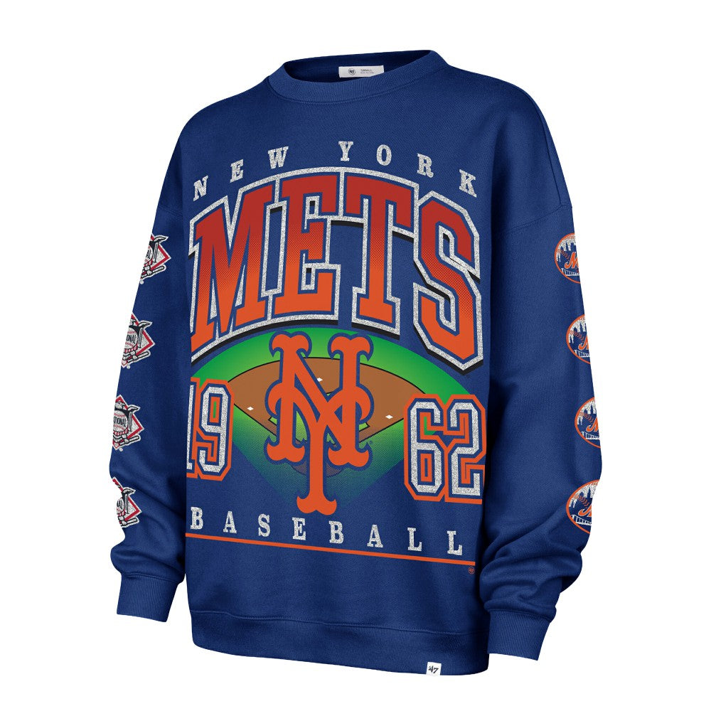 New York Mets Women's Trendy Team Go Big Oversized Sweatshirt Royal | 47 brand