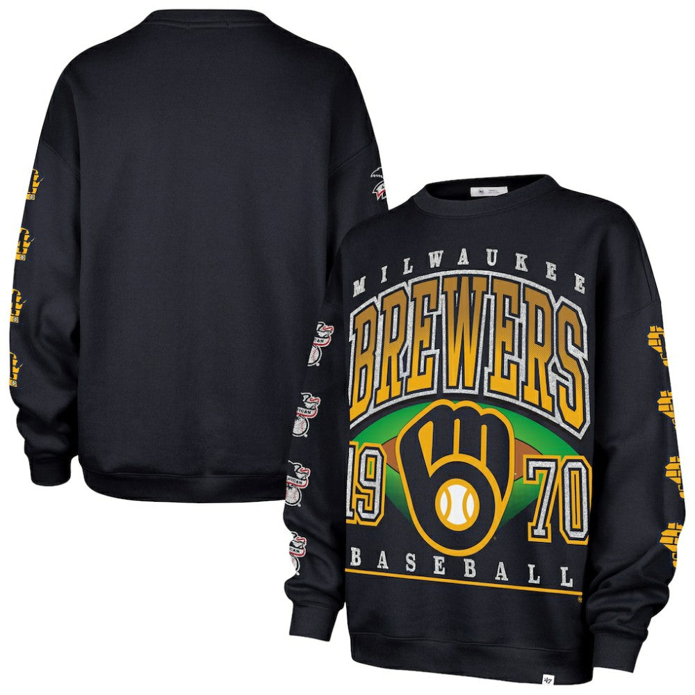 Milwaukee Brewers Women's Trendy Team Go Big Oversized Sweatshirt Navy | 47 brand