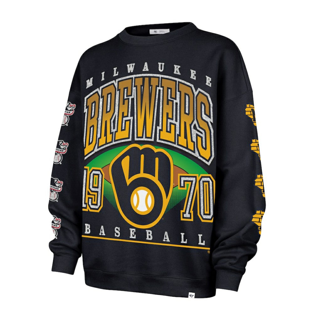 Milwaukee Brewers Women's Trendy Team Go Big Oversized Sweatshirt Navy | 47 brand