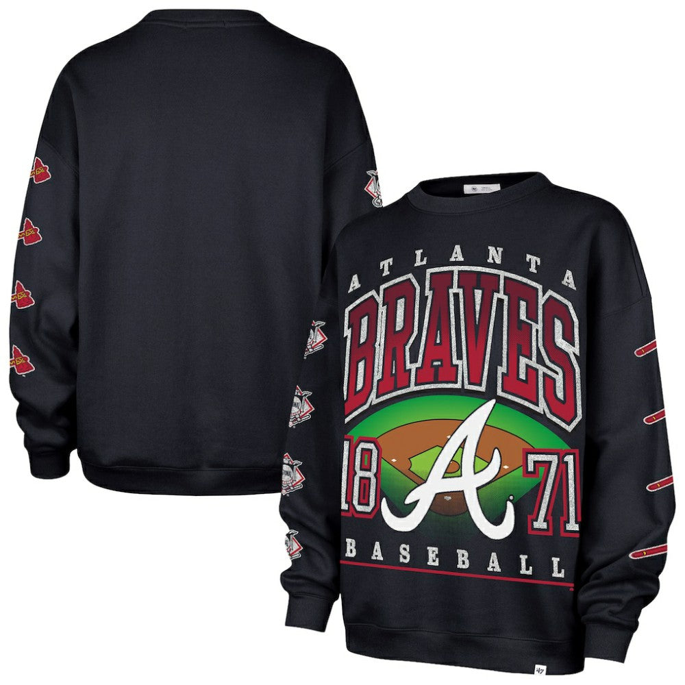 Atlanta Braves Women's Trendy Team Go Big Oversized Sweatshirt Navy | 47 brand