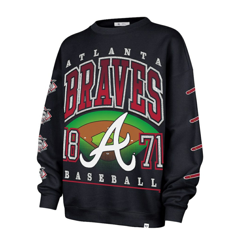 Atlanta Braves Women's Trendy Team Go Big Oversized Sweatshirt Navy | 47 brand