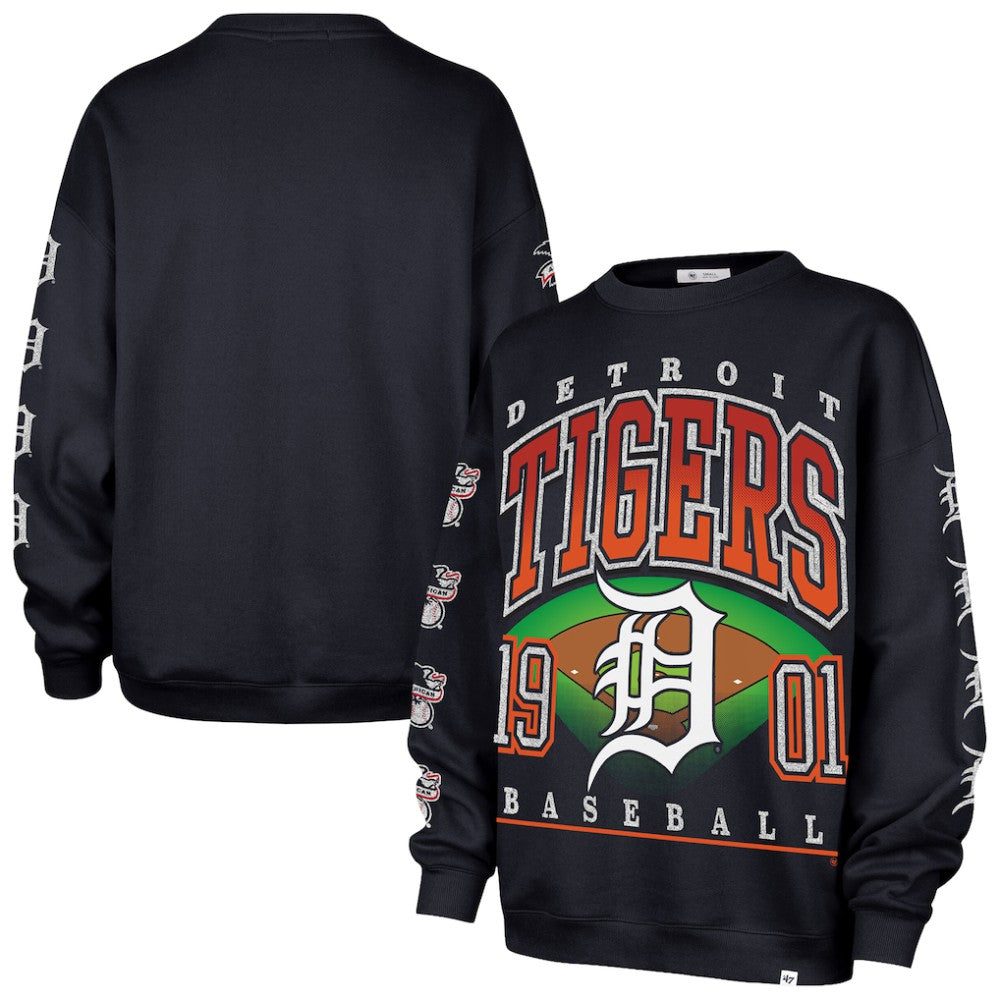 Detroit Tigers Women's Trendy Team Go Big Oversized Sweatshirt Navy | 47 brand