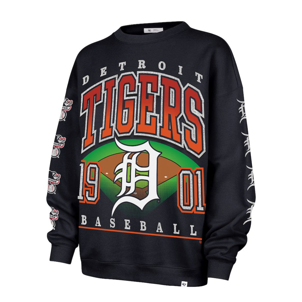 Detroit Tigers Women's Trendy Team Go Big Oversized Sweatshirt Navy | 47 brand