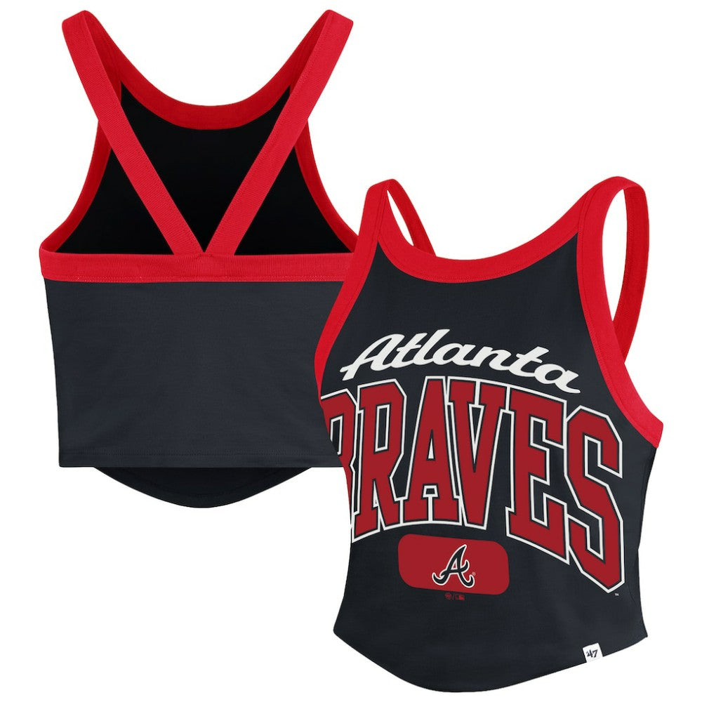 Atlanta Braves Women's Trendy Team Rally Sporty Cropped Racerback Tank Top Black | 47 brand