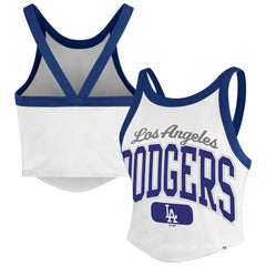 Los Angeles Dodgers Women's Trendy Team Rally Sporty Cropped Racerback Tank Top White | 47 brand