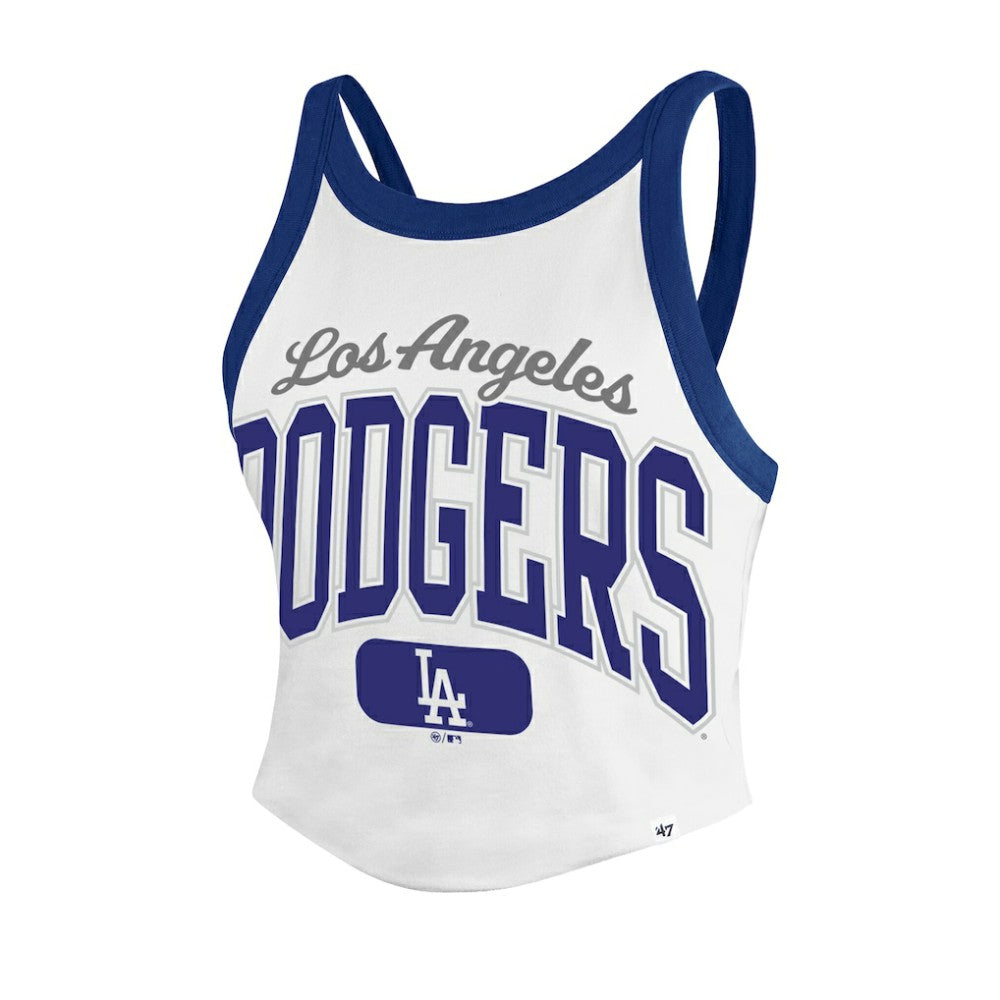 Los Angeles Dodgers Women's Trendy Team Rally Sporty Cropped Racerback Tank Top White | 47 brand