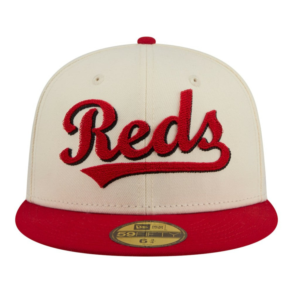 Cincinnati Reds Two-Tone Stitch 59FIFTY Fitted Hat Cream | New Era