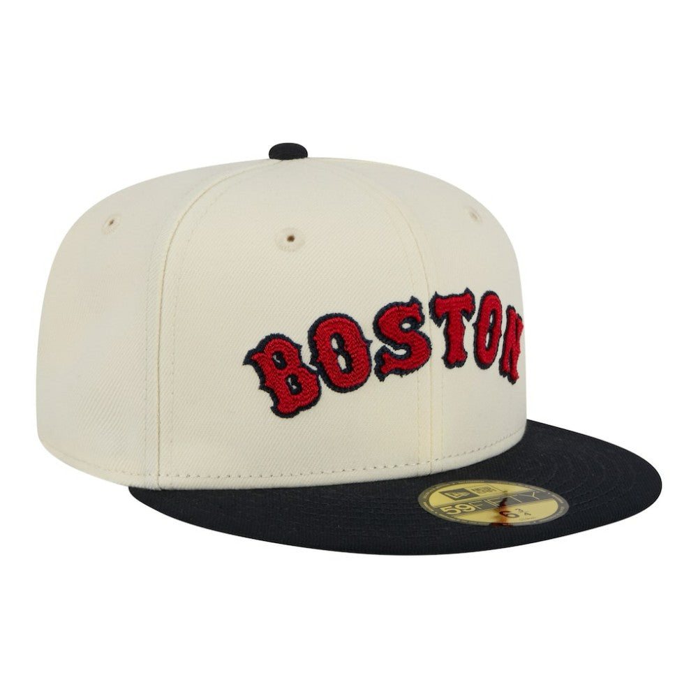 Boston Red Sox Two-Tone Stitch 59FIFTY Fitted Hat Cream | New Era