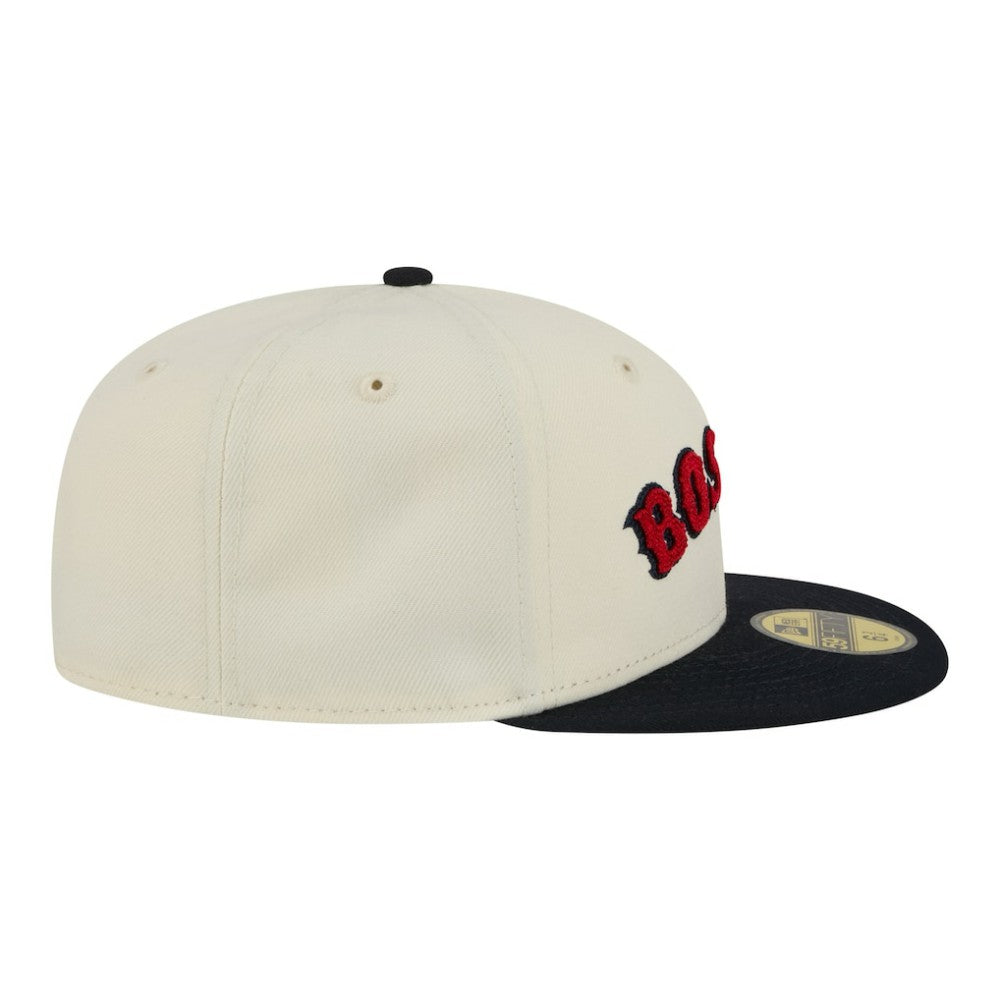 Boston Red Sox Two-Tone Stitch 59FIFTY Fitted Hat Cream | New Era