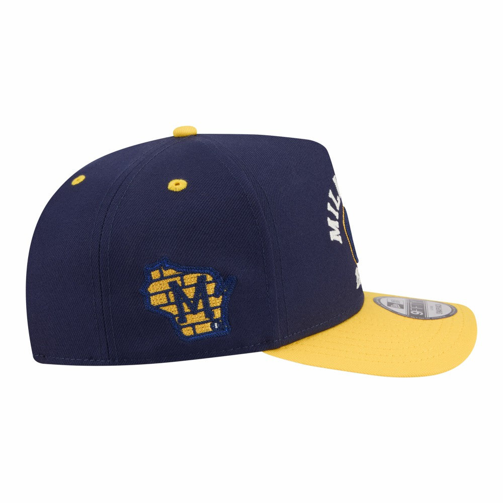 Milwaukee Brewers Arched A-Frame 9FIFTY Adjustable Hat Navy/Gold | New Era