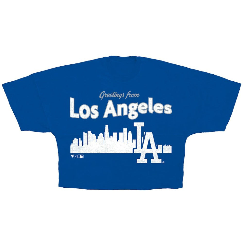 Los Angeles Dodgers Women's Skyline Crop T-Shirt Royal