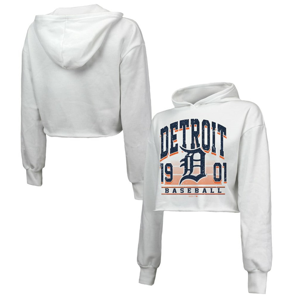 Detroit Tigers Majestic Threads Women's Cropped Have A Field Day Tri-Blend Hoodie White
