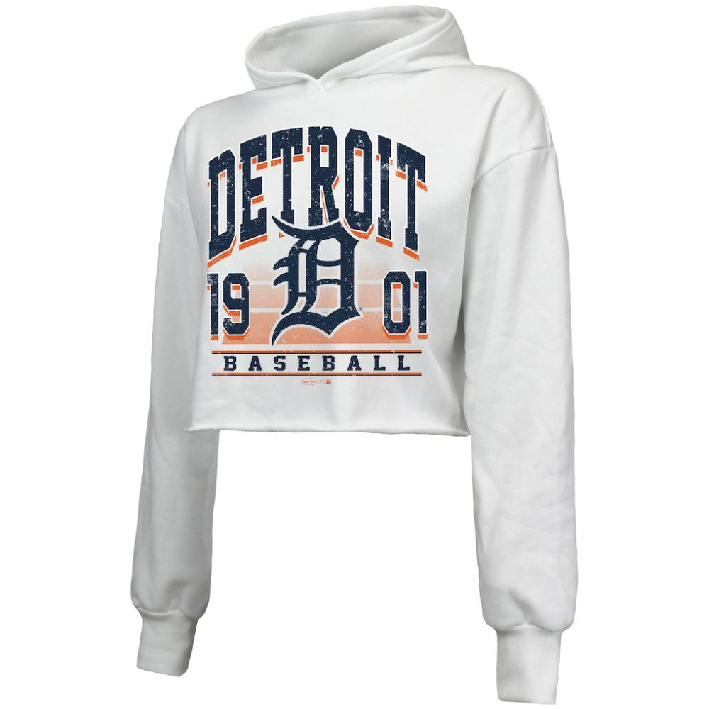 Detroit Tigers Majestic Threads Women's Cropped Have A Field Day Tri-Blend Hoodie White