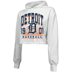 Detroit Tigers Majestic Threads Women's Cropped Have A Field Day Tri-Blend Hoodie White