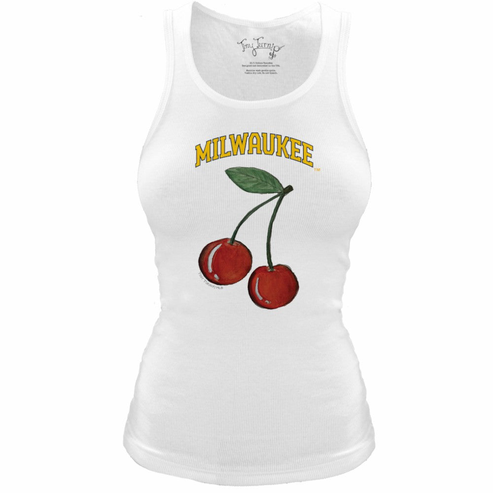 Milwaukee Brewers Tiny Turnip Women's Fitted Cherries Tri-Blend Tank Top White