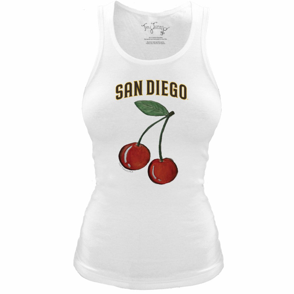San Diego Padres Tiny Turnip Women's Fitted Cherries Tri-Blend Tank Top White