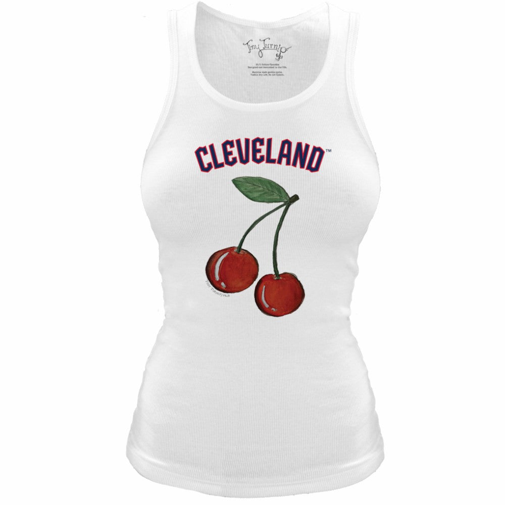 Cleveland Guardians Tiny Turnip Women's Fitted Cherries Tri-Blend Tank Top White