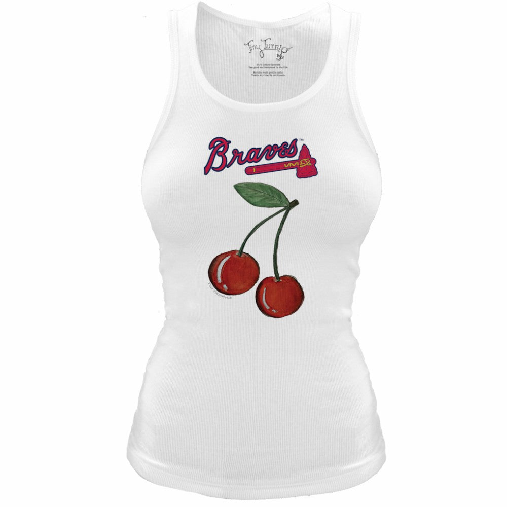 Atlanta Braves Tiny Turnip Women's Fitted Cherries Tri-Blend Tank Top White