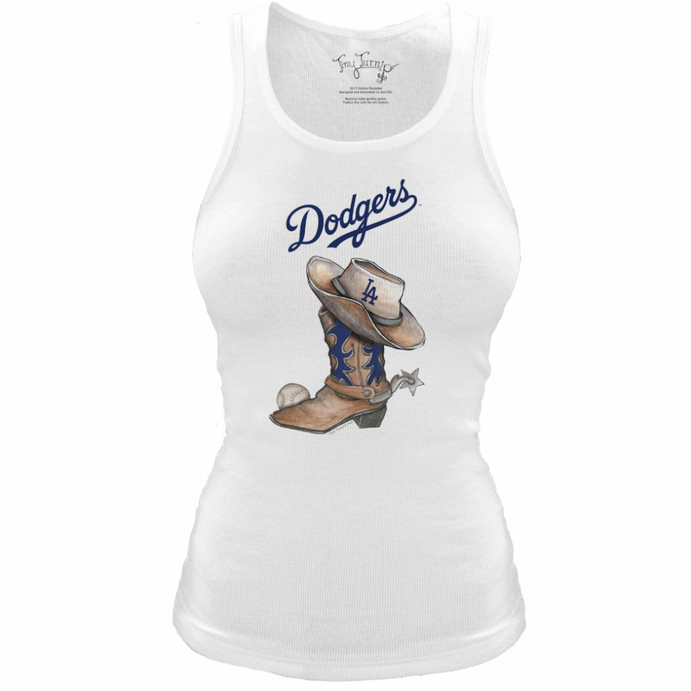 Los Angeles Dodgers Tiny Turnip Women's Fitted Vintage Cowboy Boot Tri-Blend Tank Top White