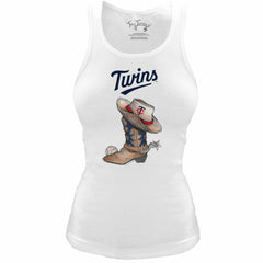 Minnesota Twins Tiny Turnip Women's Fitted Vintage Cowboy Boot Tri-Blend Tank Top White
