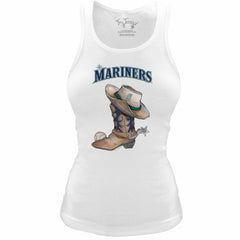 Seattle Mariners Tiny Turnip Women's Fitted Vintage Cowboy Boot Tri-Blend Tank Top White