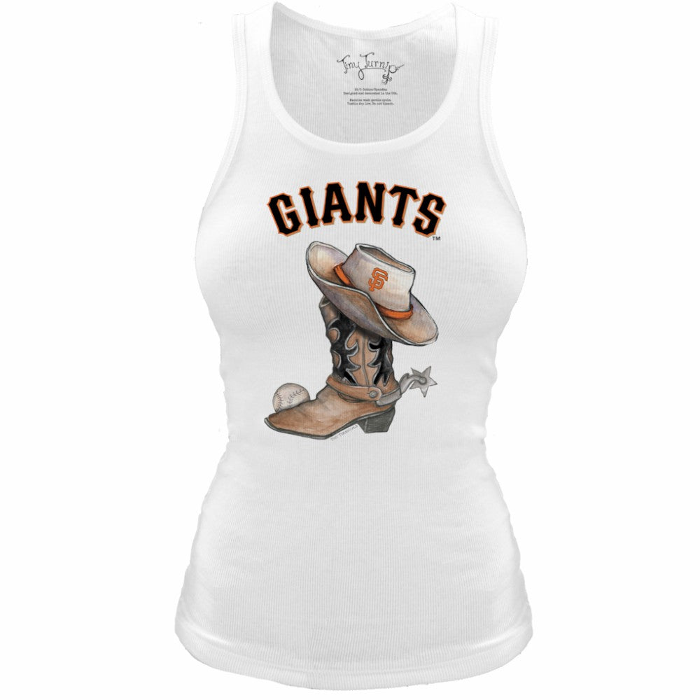 San Francisco Giants Tiny Turnip Women's Fitted Vintage Cowboy Boot Tri-Blend Tank Top White