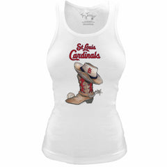 St. Louis Cardinals Tiny Turnip Women's Fitted Vintage Cowboy Boot Tri-Blend Tank Top White