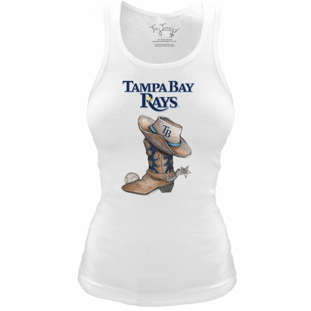 Tampa Bay Rays Tiny Turnip Women's Fitted Vintage Cowboy Boot Tri-Blend Tank Top White