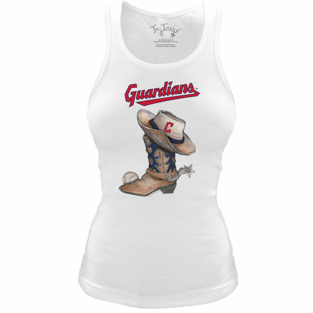 Cleveland Guardians Tiny Turnip Women's Fitted Vintage Cowboy Boot Tri-Blend Tank Top White