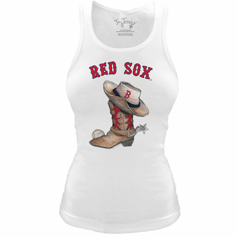 Boston Red Sox Tiny Turnip Women's Fitted Vintage Cowboy Boot Tri-Blend Tank Top White