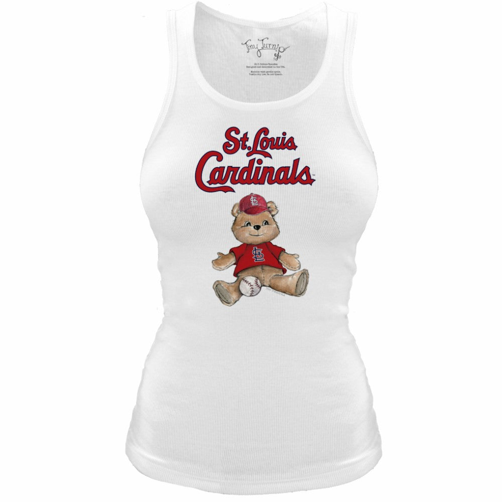 St. Louis Cardinals Tiny Turnip Women's Fitted Teddy Bear Tri-Blend Tank Top White