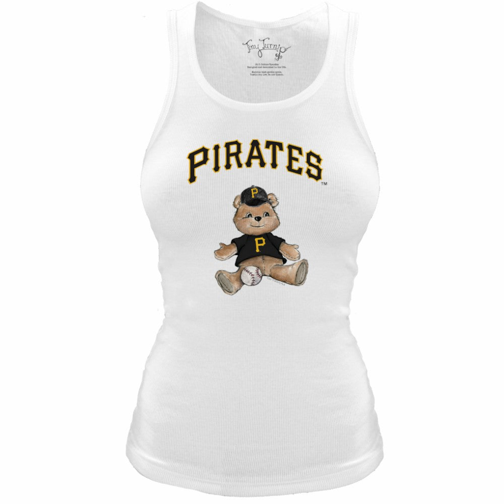 Pittsburgh Pirates Tiny Turnip Women's Fitted Teddy Bear Tri-Blend Tank Top White