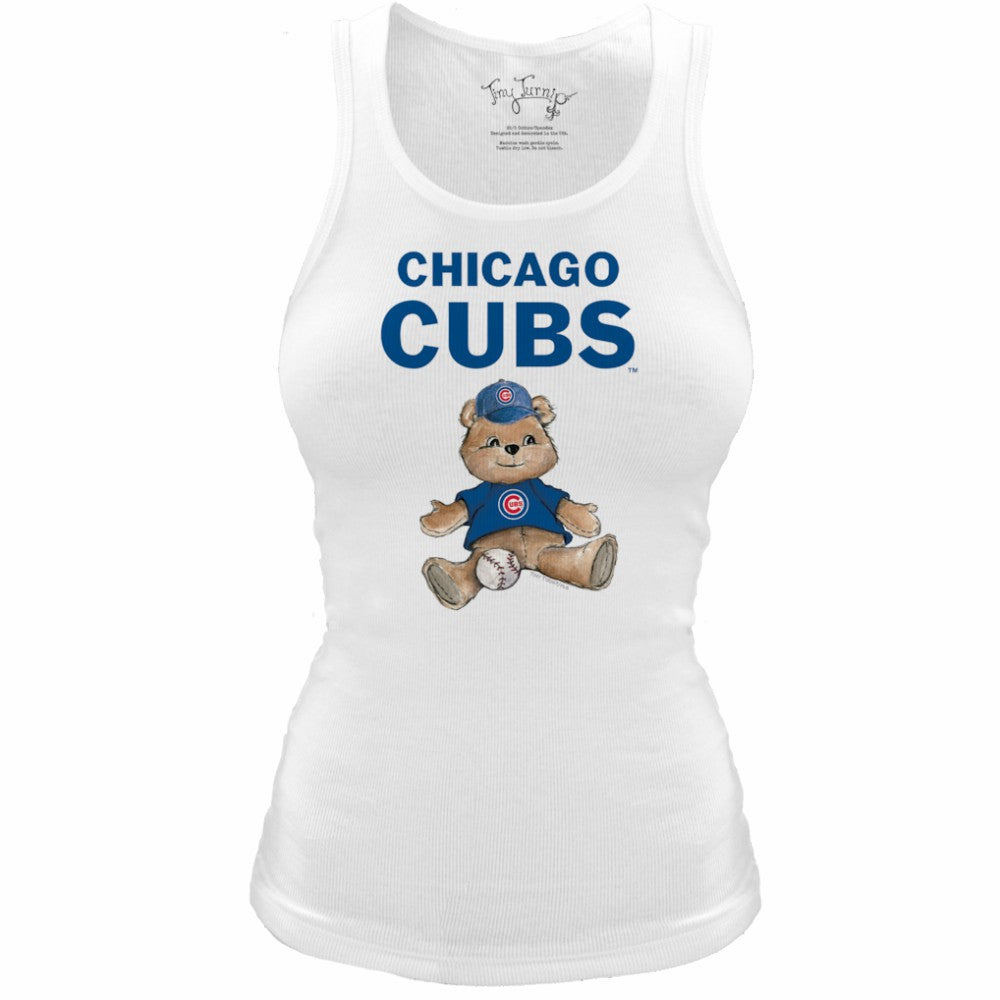 Chicago Cubs Tiny Turnip Women's Fitted Teddy Bear Tri-Blend Tank Top White