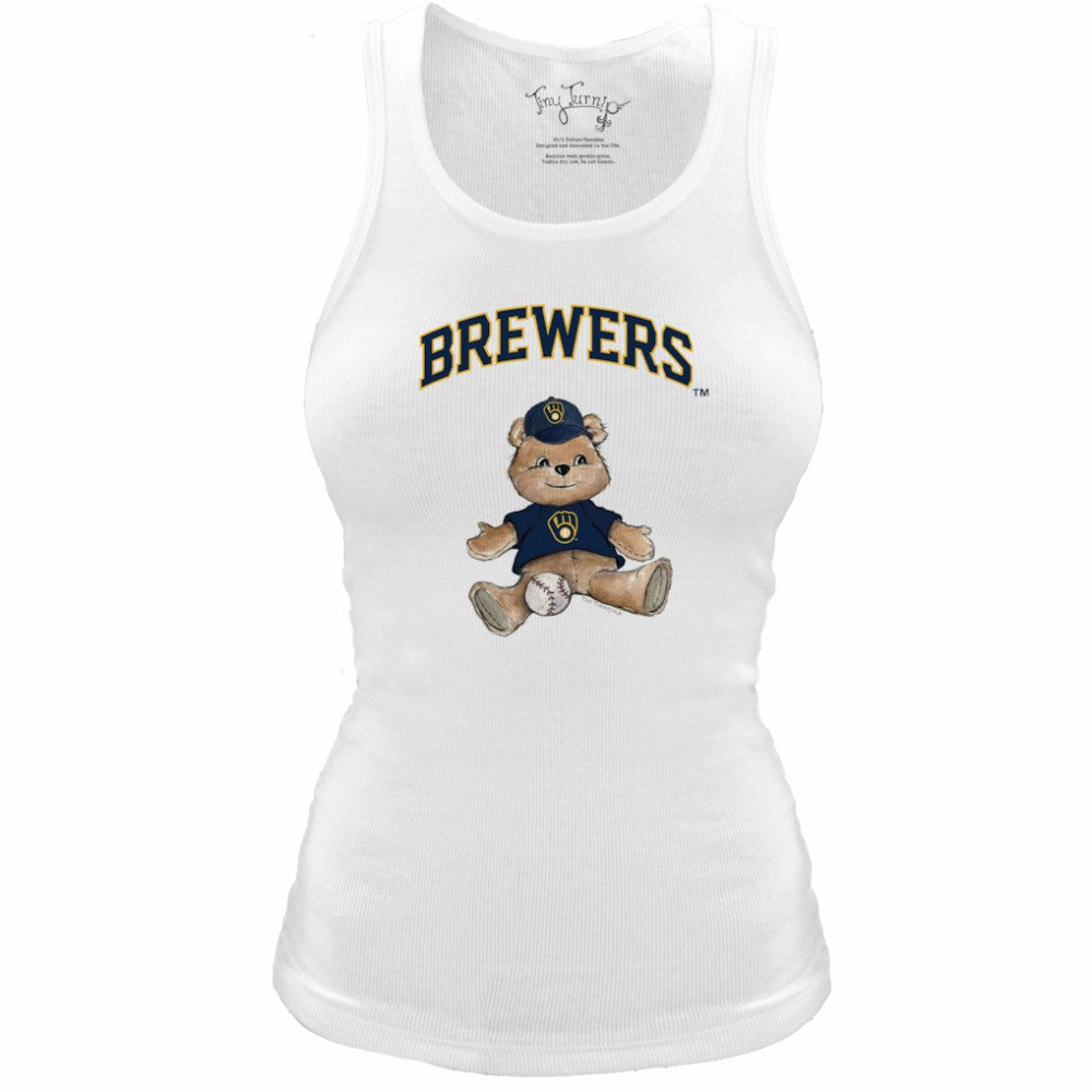 Milwaukee Brewers Tiny Turnip Women's Fitted Teddy Bear Tri-Blend Tank Top White