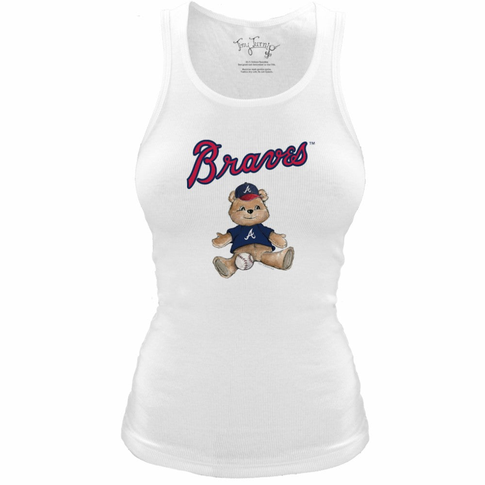Atlanta Braves Tiny Turnip Women's Fitted Teddy Bear Tri-Blend Tank Top White
