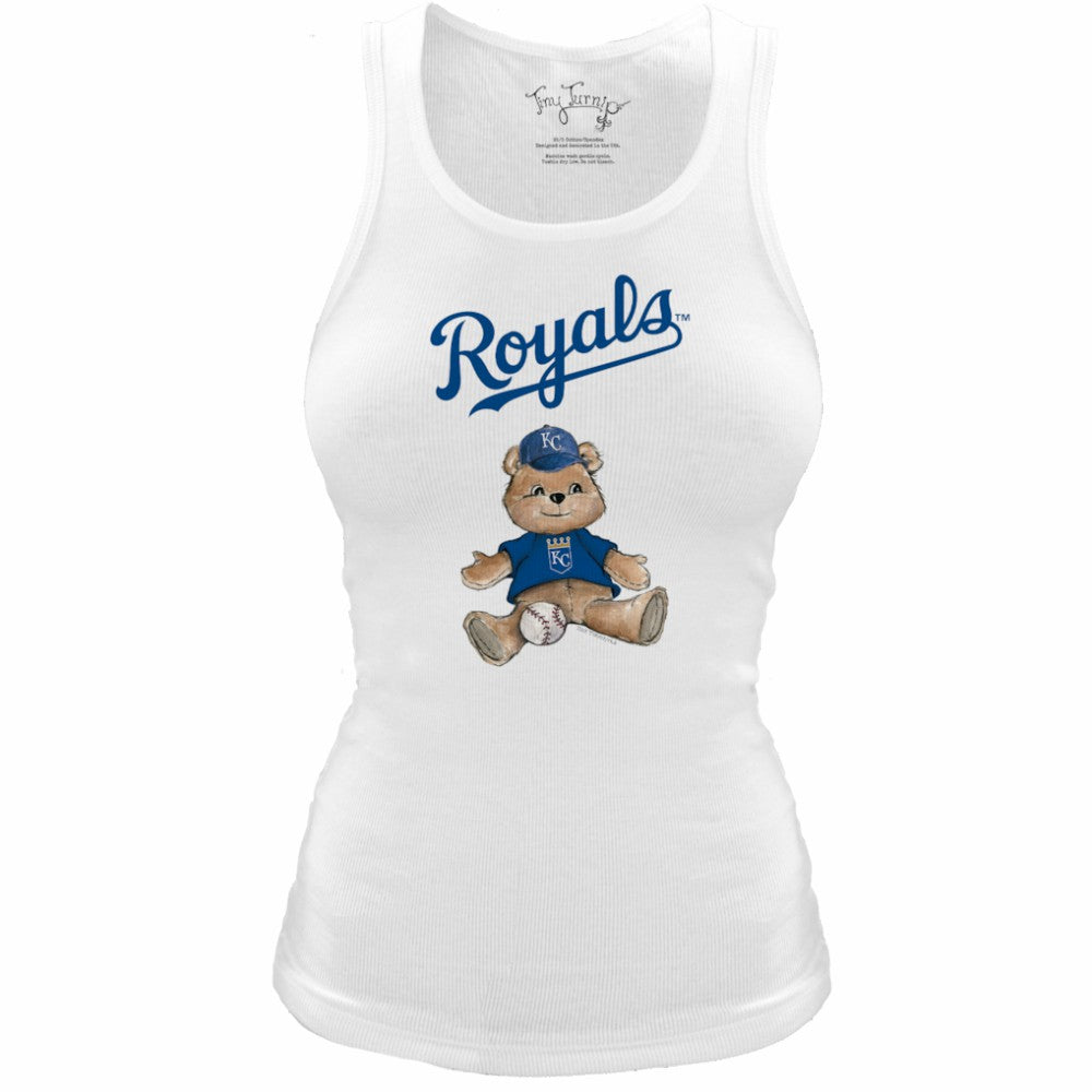 Kansas City Royals Tiny Turnip Women's Fitted Teddy Bear Tri-Blend Tank Top White