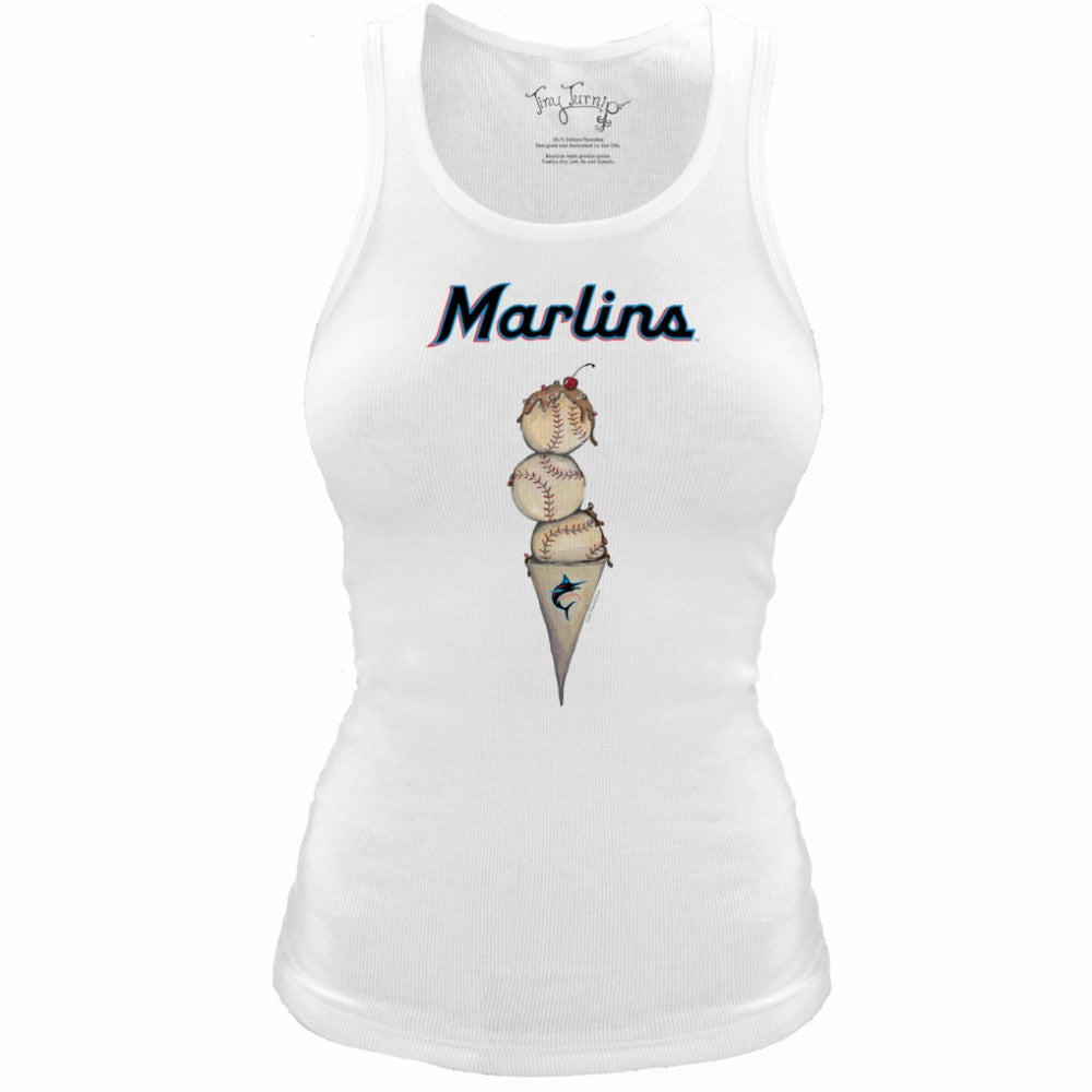 Miami Marlins Tiny Turnip Women's Fitted Triple Scoop Tri-Blend Tank Top White