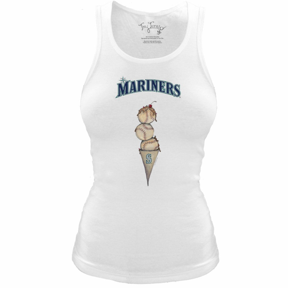 Seattle Mariners Tiny Turnip Women's Fitted Triple Scoop Tri-Blend Tank Top White